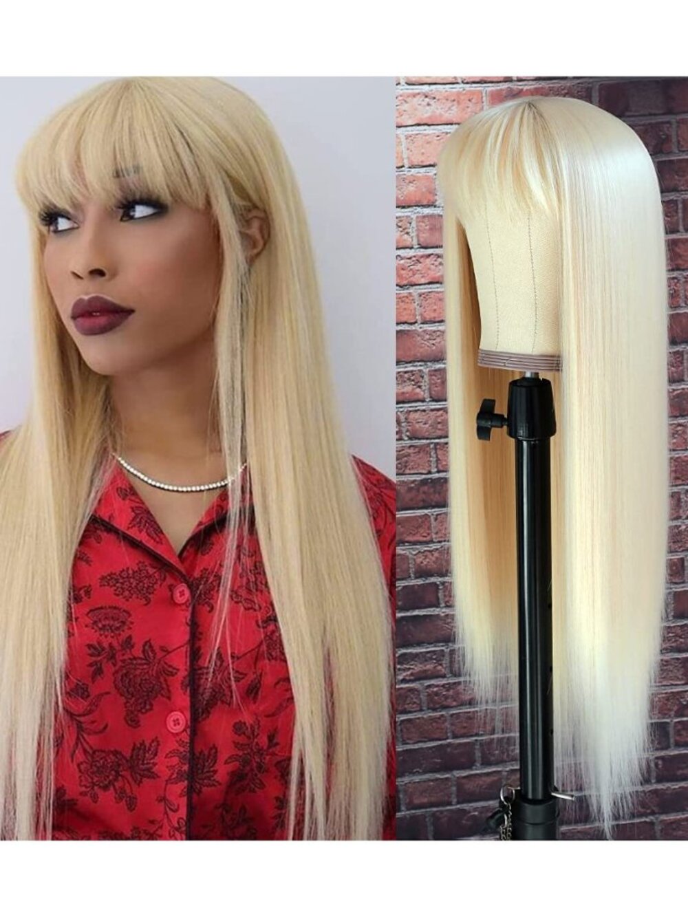 #613 Blonde Long Straight Synthetic Hair Wigs with Bangs